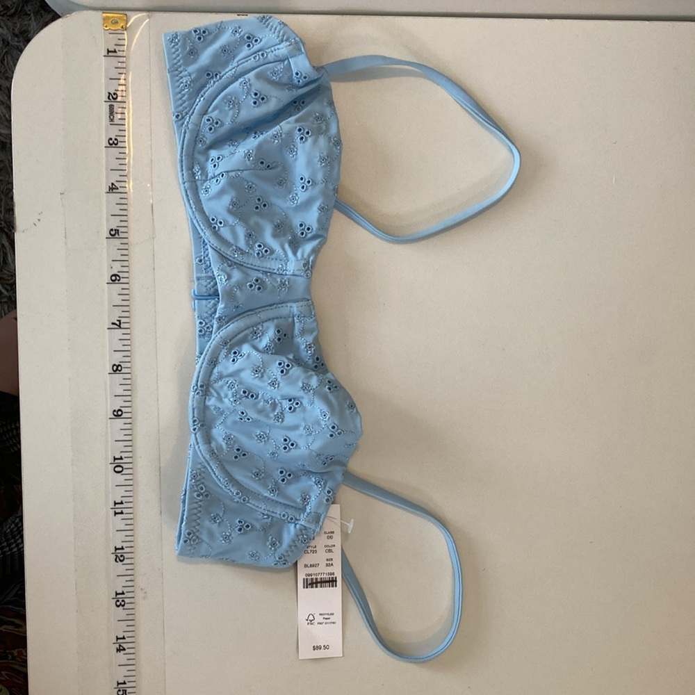 J Crew Womens Eyelet balconette underwire‎ bikini top 32A Calm Blue Color - Picture 4 of 8